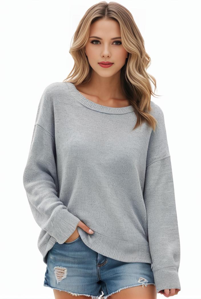 plus size casual sweater women s plus solid long sleeve round neck slight stretch loose sweater 144051