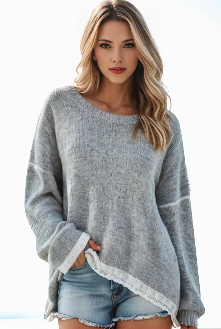 plus size casual sweater women s plus solid long sleeve round neck slight stretch loose sweater 144052