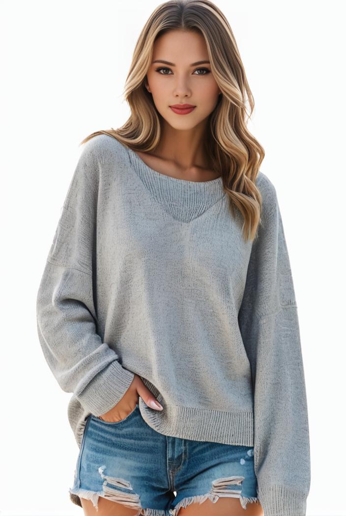 plus size casual sweater women s plus solid long sleeve round neck slight stretch loose sweater 144054