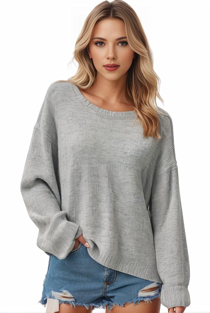 plus size casual sweater women s plus solid long sleeve round neck slight stretch loose sweater 144055