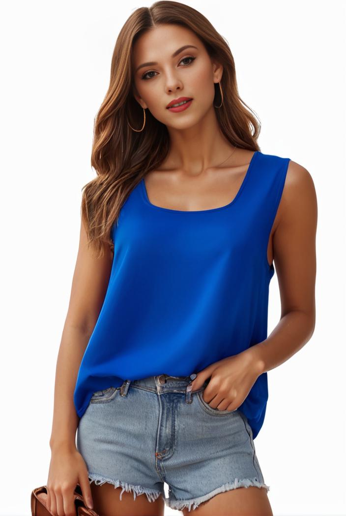 plus size casual tank top women s plus solid square neck pleated medium stretch tank top 144469