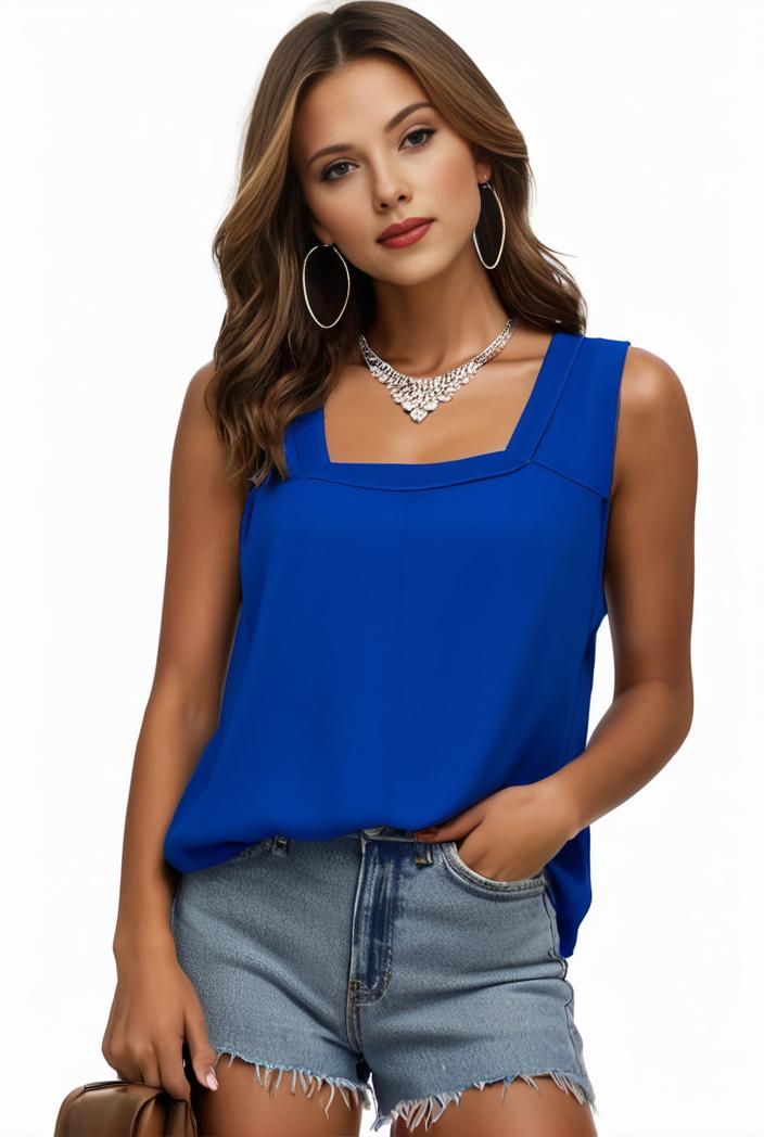 plus size casual tank top women s plus solid square neck pleated medium stretch tank top 144471
