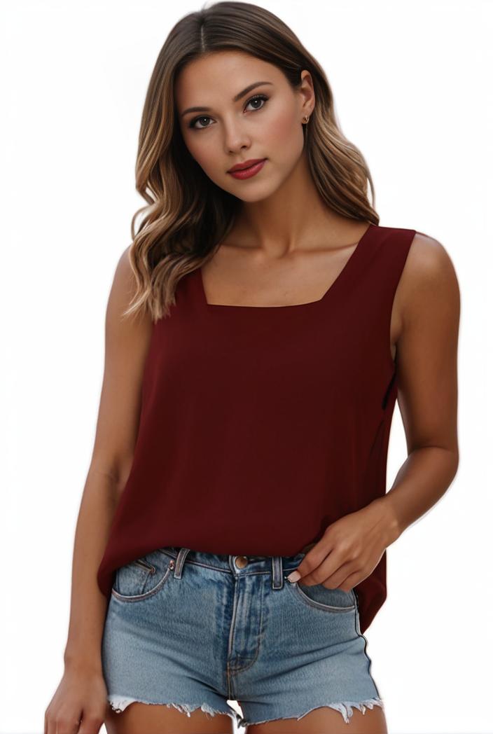 plus size casual tank top women s plus solid square neck pleated medium stretch tank top 144481
