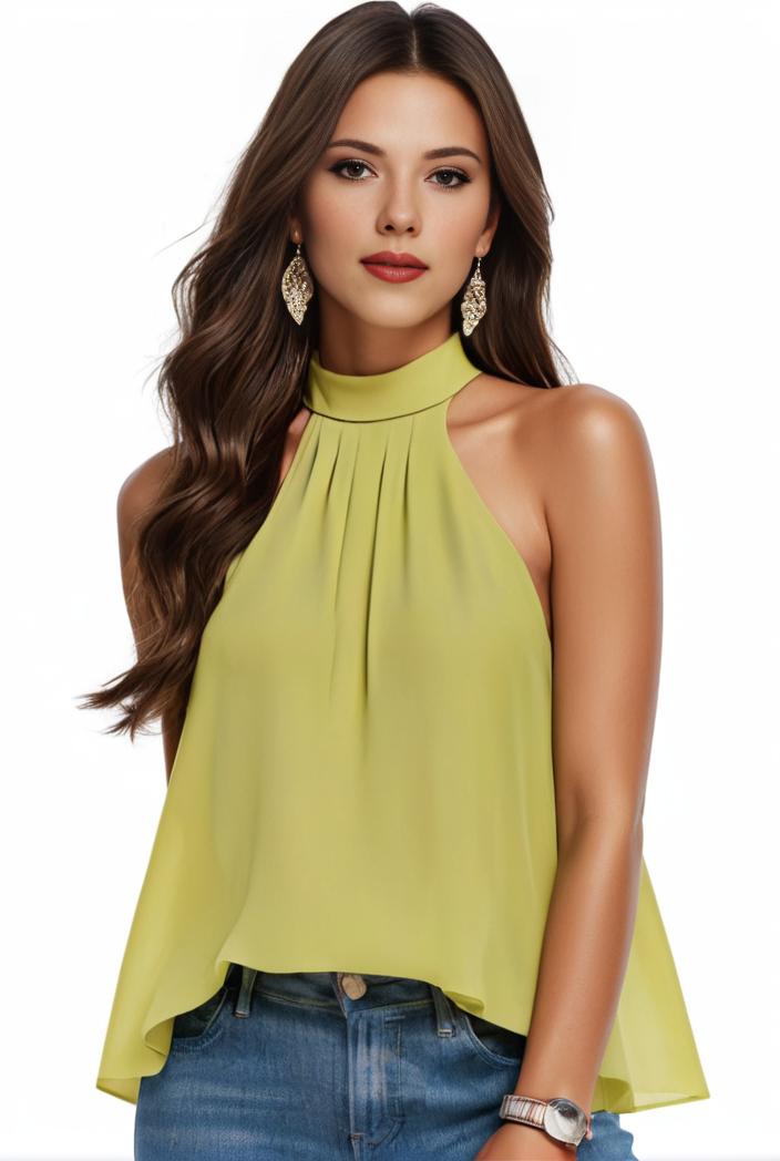 plus size elegant tank top women s plus solid halter neck tie back ruched tank top 145742