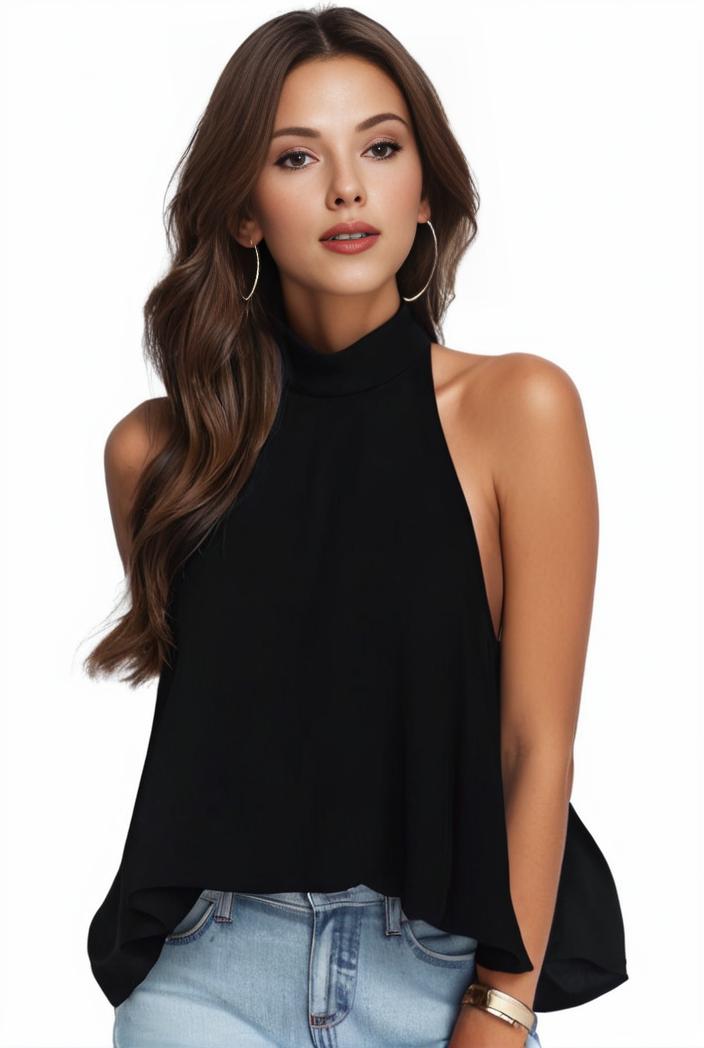 plus size elegant tank top women s plus solid halter neck tie back ruched tank top 145743