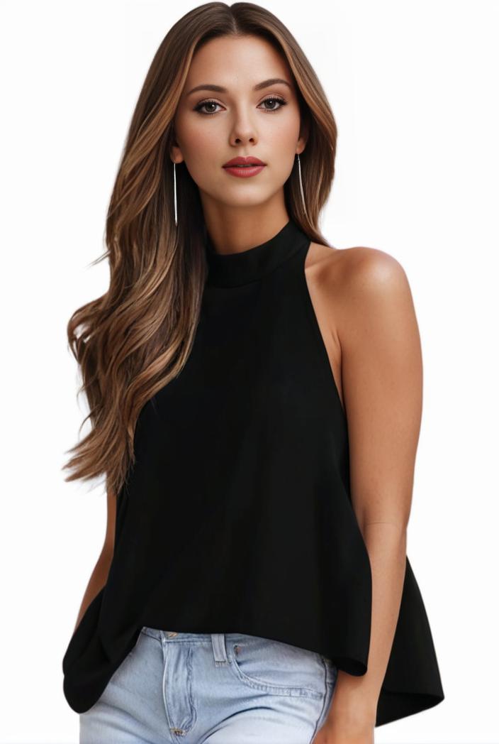 plus size elegant tank top women s plus solid halter neck tie back ruched tank top 145745