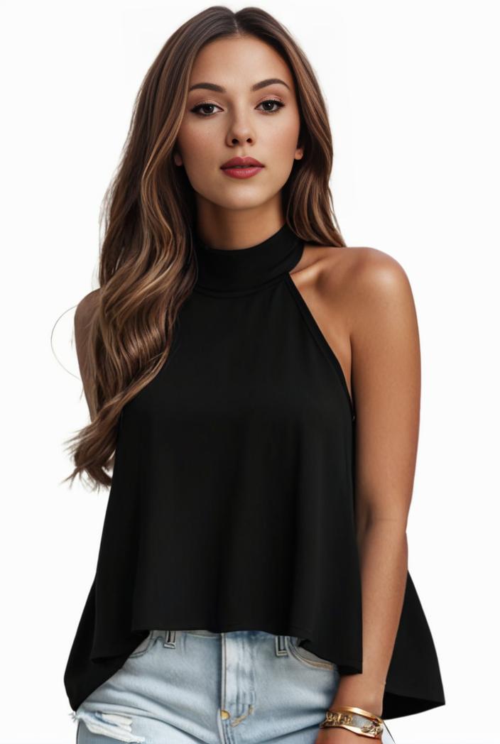 plus size elegant tank top women s plus solid halter neck tie back ruched tank top 145748