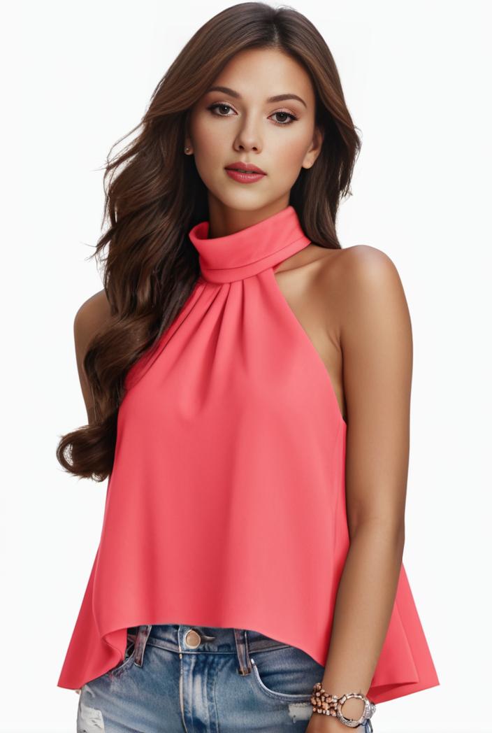 plus size elegant tank top women s plus solid halter neck tie back ruched tank top 145752