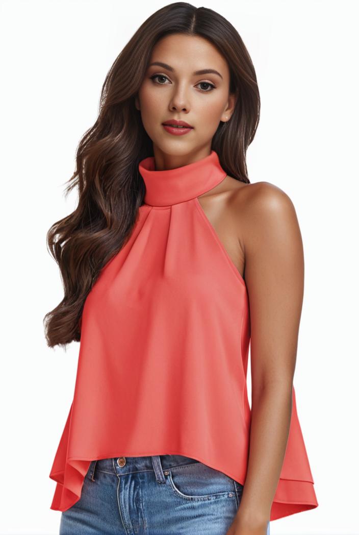 plus size elegant tank top women s plus solid halter neck tie back ruched tank top 145753