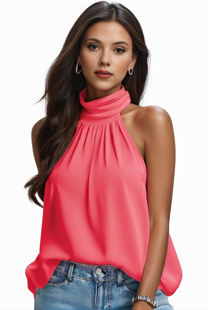 plus size elegant tank top women s plus solid halter neck tie back ruched tank top 145755