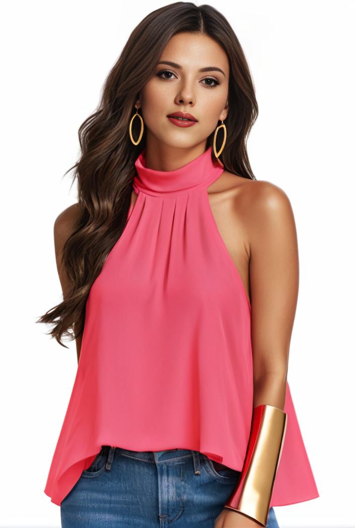 plus size elegant tank top women s plus solid halter neck tie back ruched tank top 145758