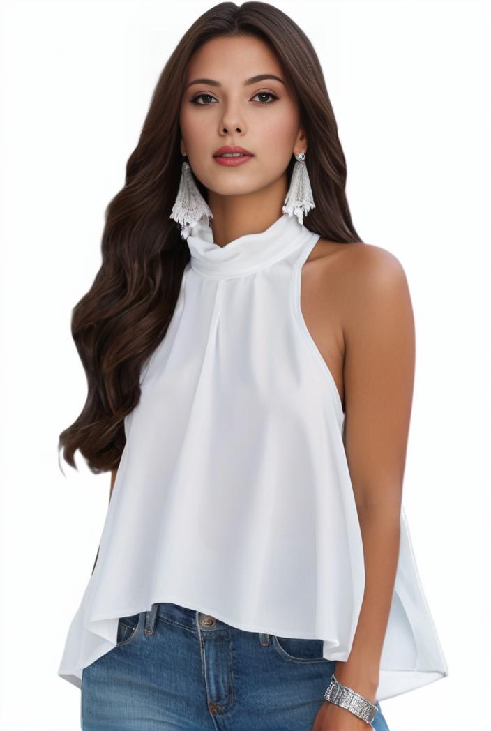 plus size elegant tank top women s plus solid halter neck tie back ruched tank top 145766