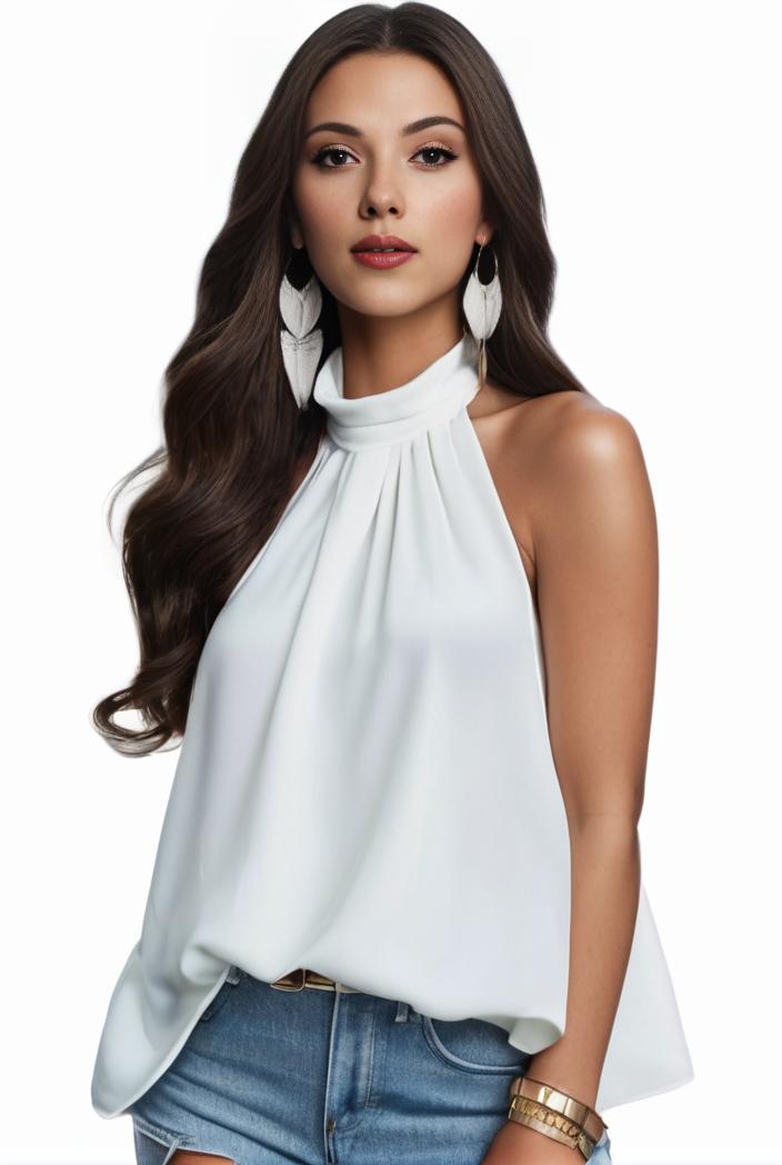 plus size elegant tank top women s plus solid halter neck tie back ruched tank top 145769