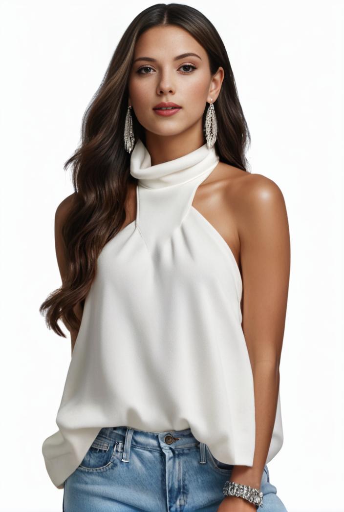 plus size elegant tank top women s plus solid halter neck tie back ruched tank top 145770