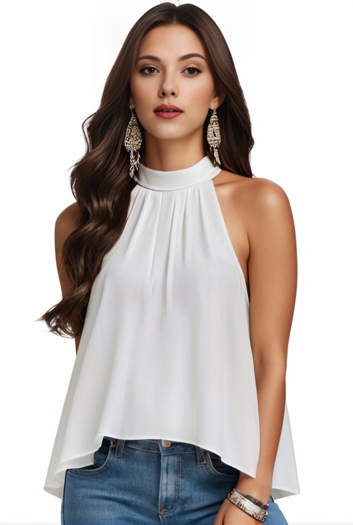 plus size elegant tank top women s plus solid halter neck tie back ruched tank top 145773
