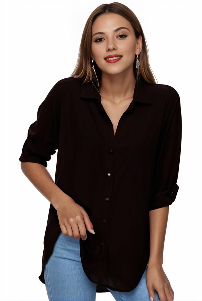 plus size formal shirt women s plus plain long sleeve turn down collar button up workwear shirt 146127