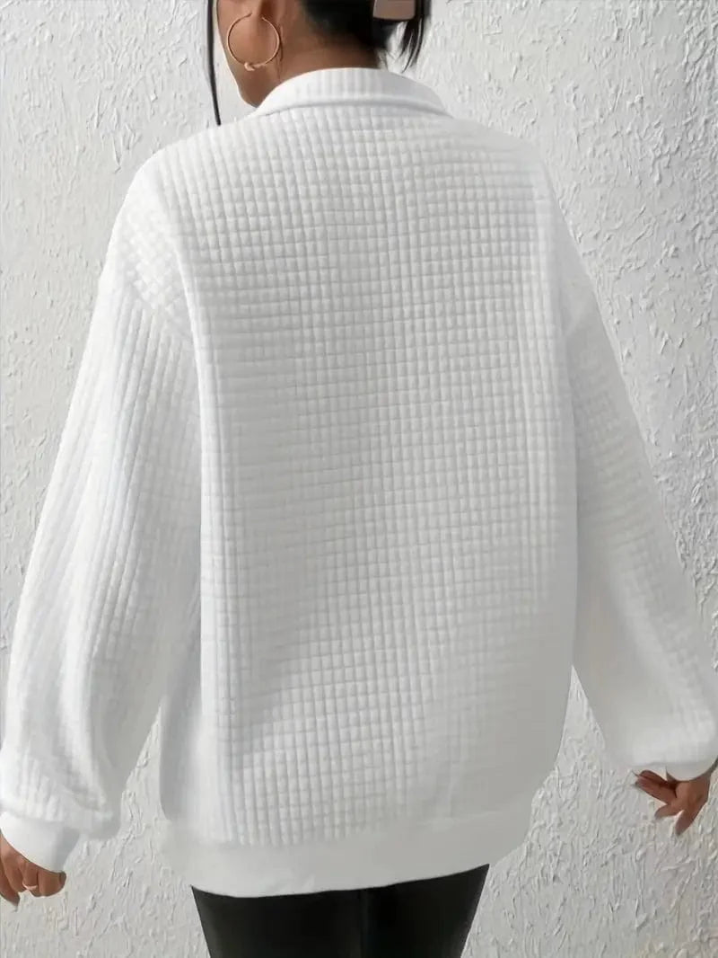 Waffle Grid Quarter Zip Pullover - Stylish Women's Fall & Winter Sweatshirt
