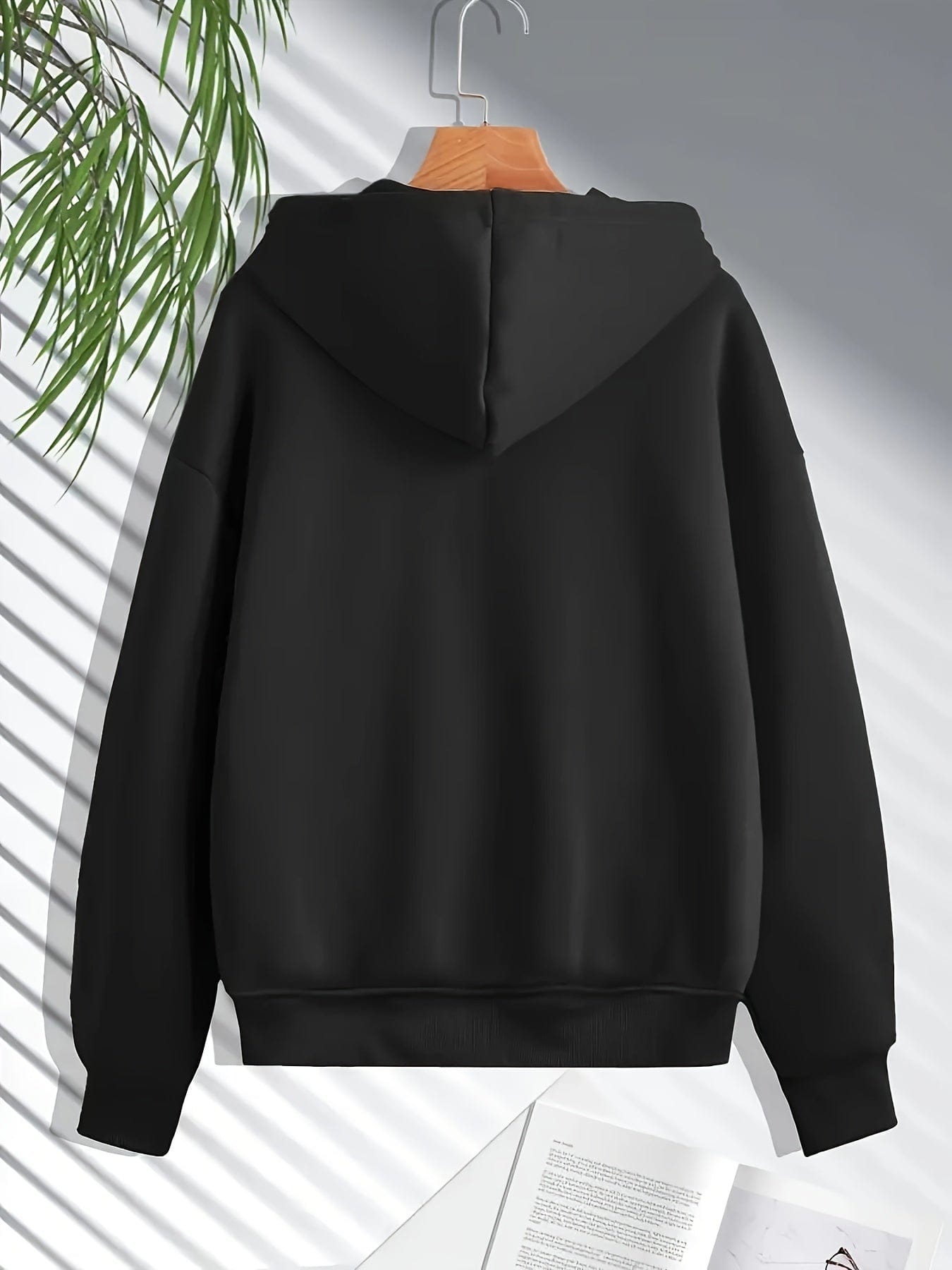 Sporty Solid Long Sleeve Zip Up Drawstring Hoodie