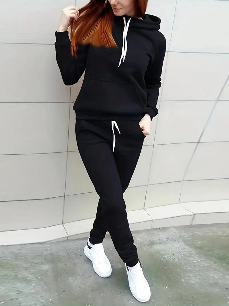 Stylish Coordinated Outfit with Hoodie and Drawstring Pants for Women