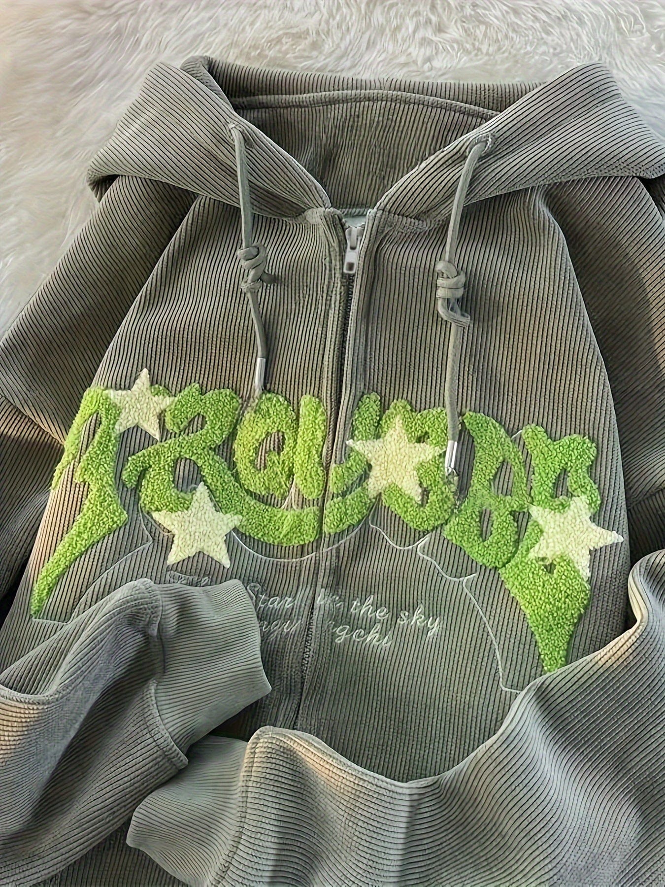 Stylish Zip Up Drawstring Letter Print Slant Pockets Hoodie