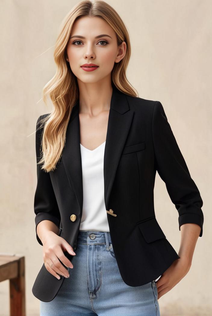 ladies solid button up blazer with long sleeves casual lapel design 108210