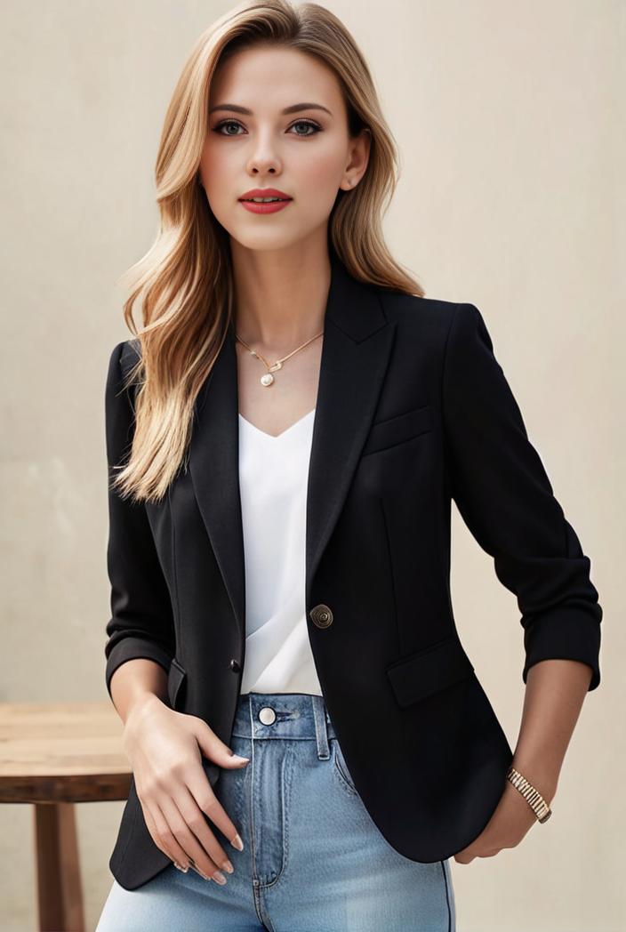ladies solid button up blazer with long sleeves casual lapel design 108211