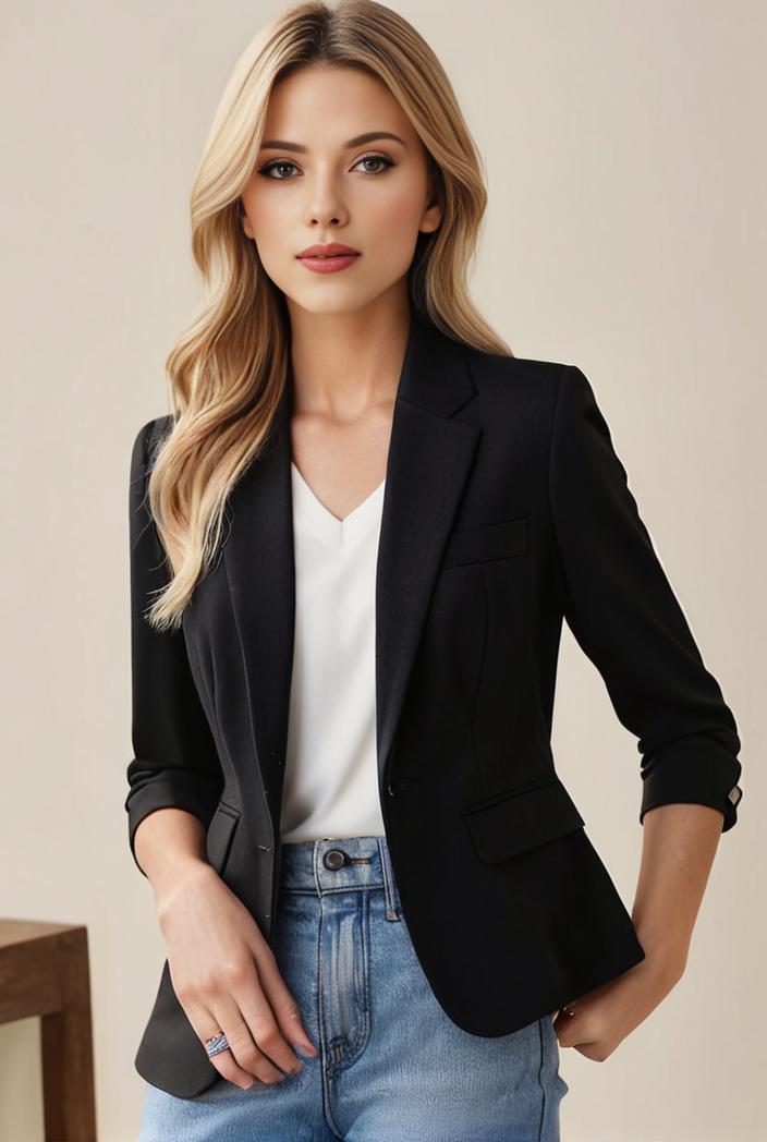 ladies solid button up blazer with long sleeves casual lapel design 108212
