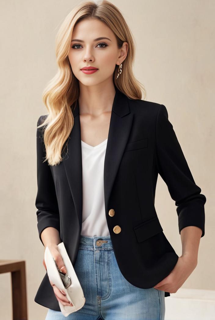ladies solid button up blazer with long sleeves casual lapel design 108214
