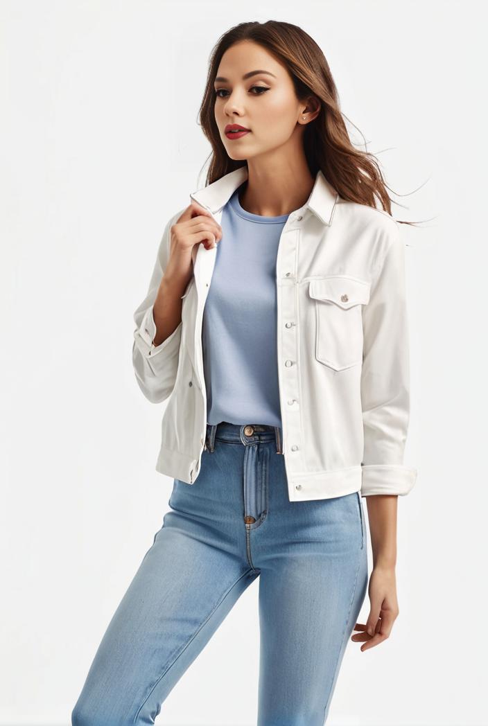 lapel denim coat with long sleeves and buttoned flap pockets stylish women s jacket 108264