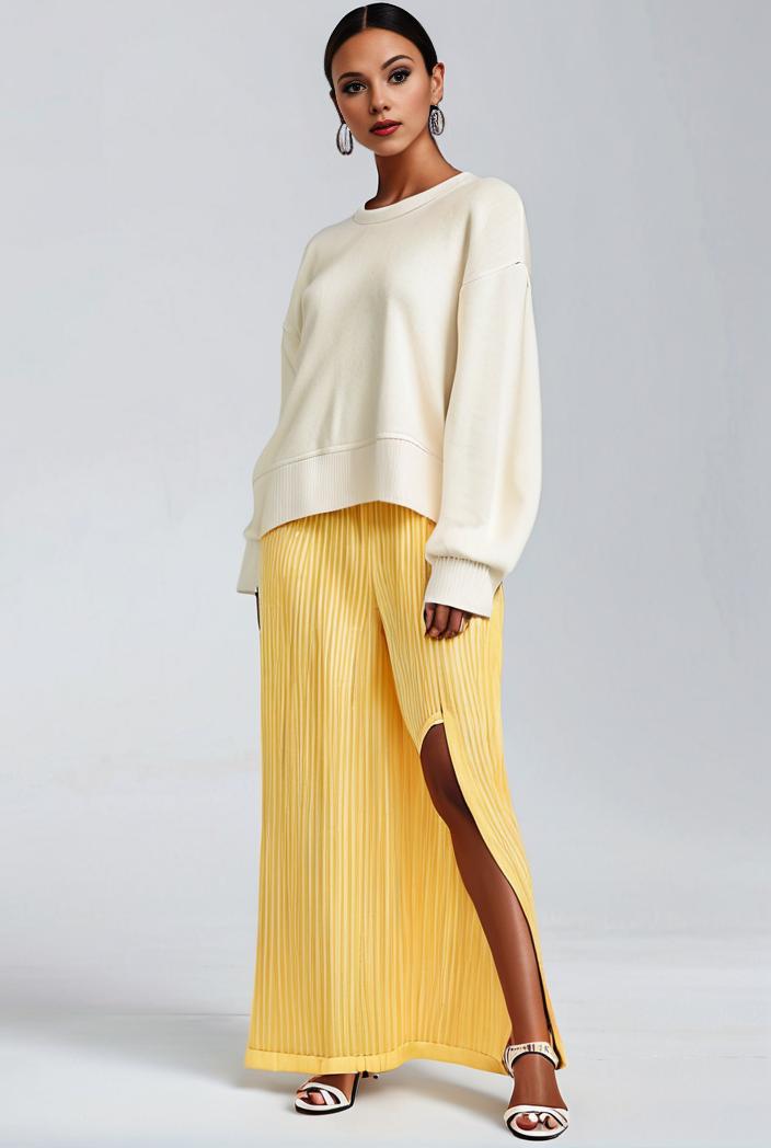 pleated high waist commuting temperament maxi dress 135501
