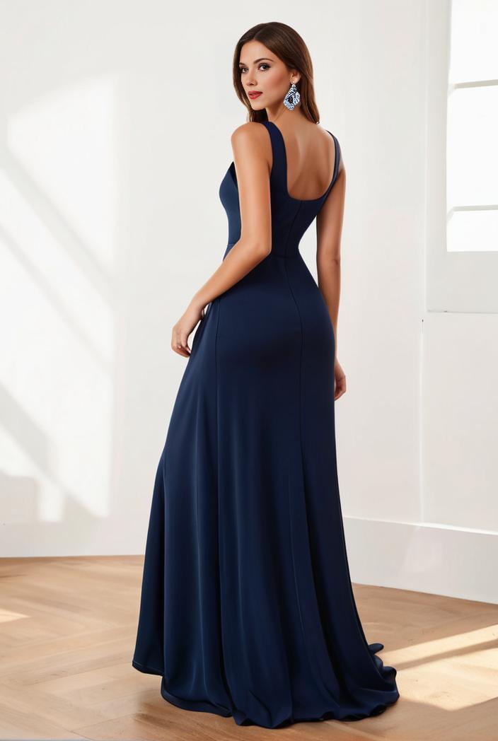 pleated v neck spaghetti strap high slit bridesmaid dress 137395