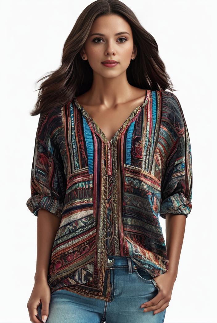 plus size boho top women s plus allover paisley print half sleeve v neck slight stretch top 137529