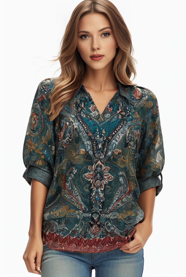 plus size boho top women s plus allover paisley print half sleeve v neck slight stretch top 137533
