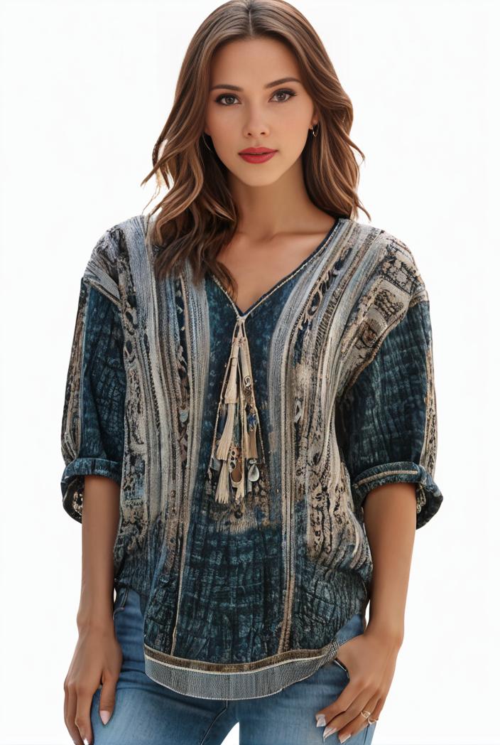 plus size boho top women s plus allover paisley print half sleeve v neck slight stretch top 137537