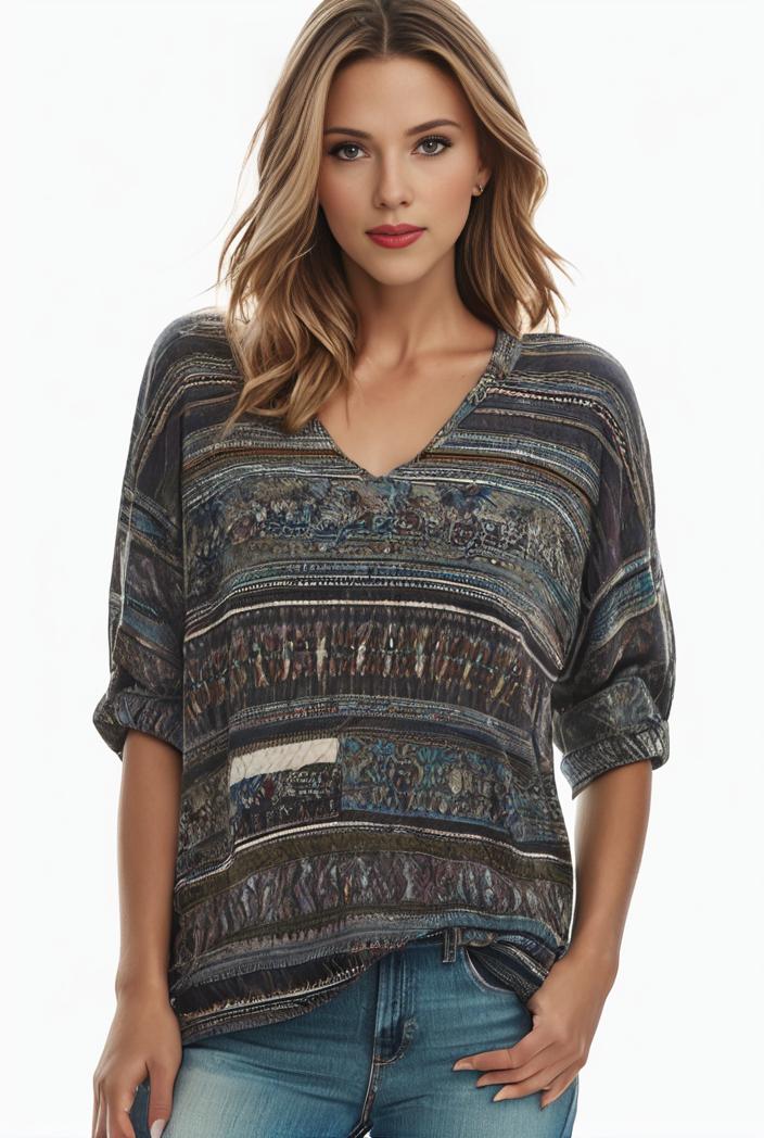 plus size boho top women s plus allover paisley print half sleeve v neck slight stretch top 137538