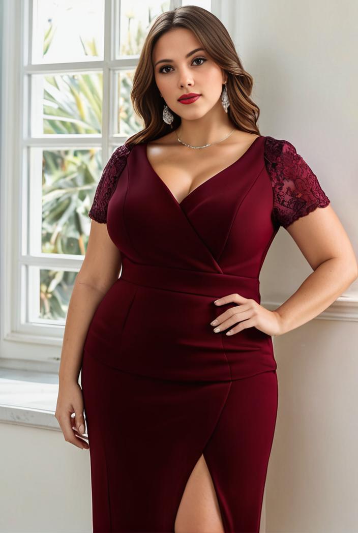 plus size front slit short sleeve with sequin mother of the bride dress 140145