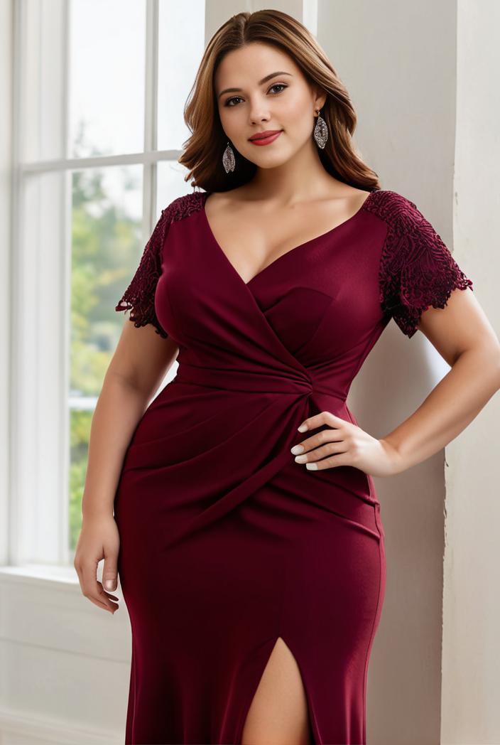 plus size front slit short sleeve with sequin mother of the bride dress 140146