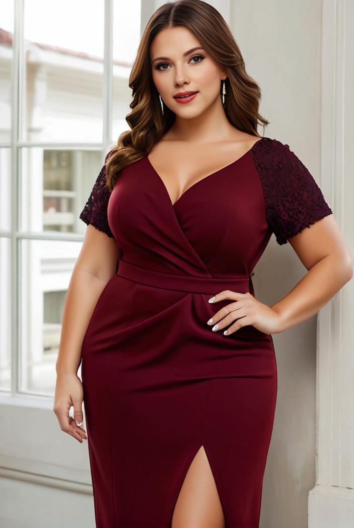 plus size front slit short sleeve with sequin mother of the bride dress 140147