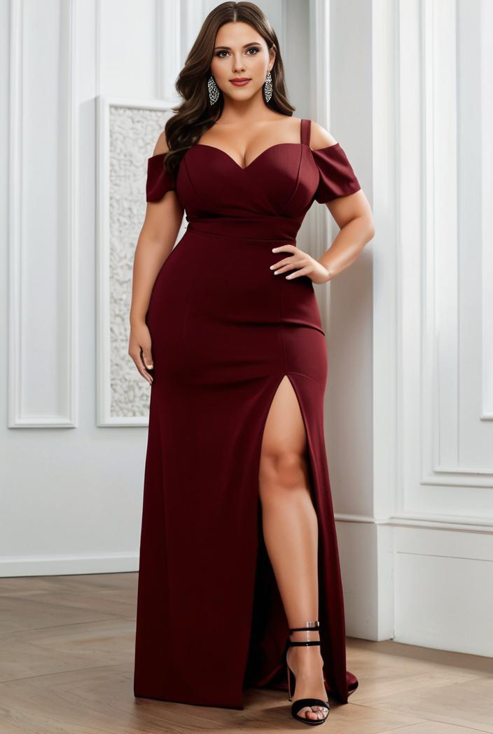 plus size front slit short sleeve with sequin mother of the bride dress 140150