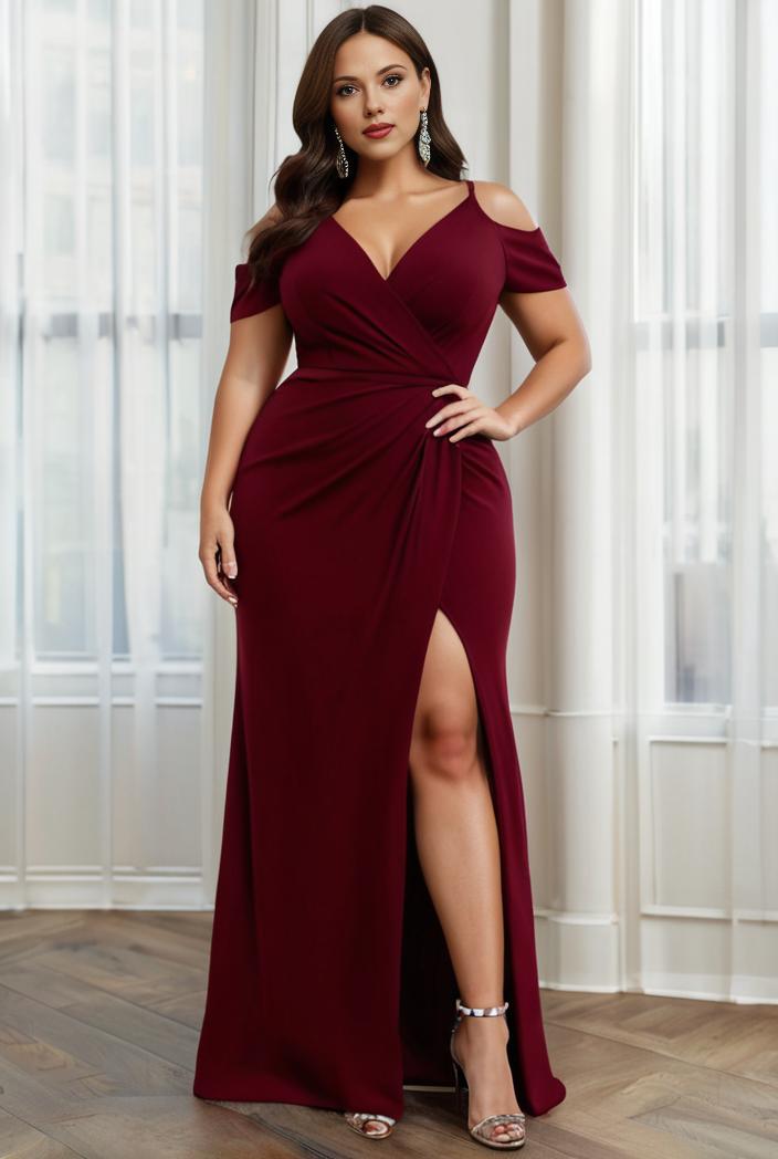 plus size front slit short sleeve with sequin mother of the bride dress 140151
