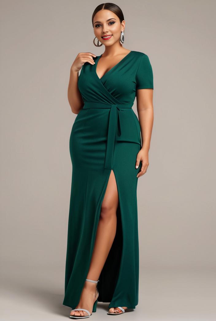 plus size front slit short sleeve with sequin mother of the bride dress 140158