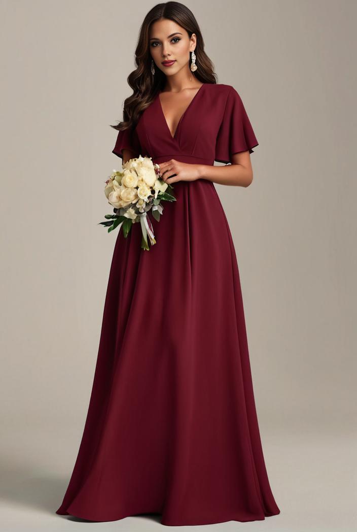 plus size simple chiffon pleated a line round neckline bridesmaid dress 142306