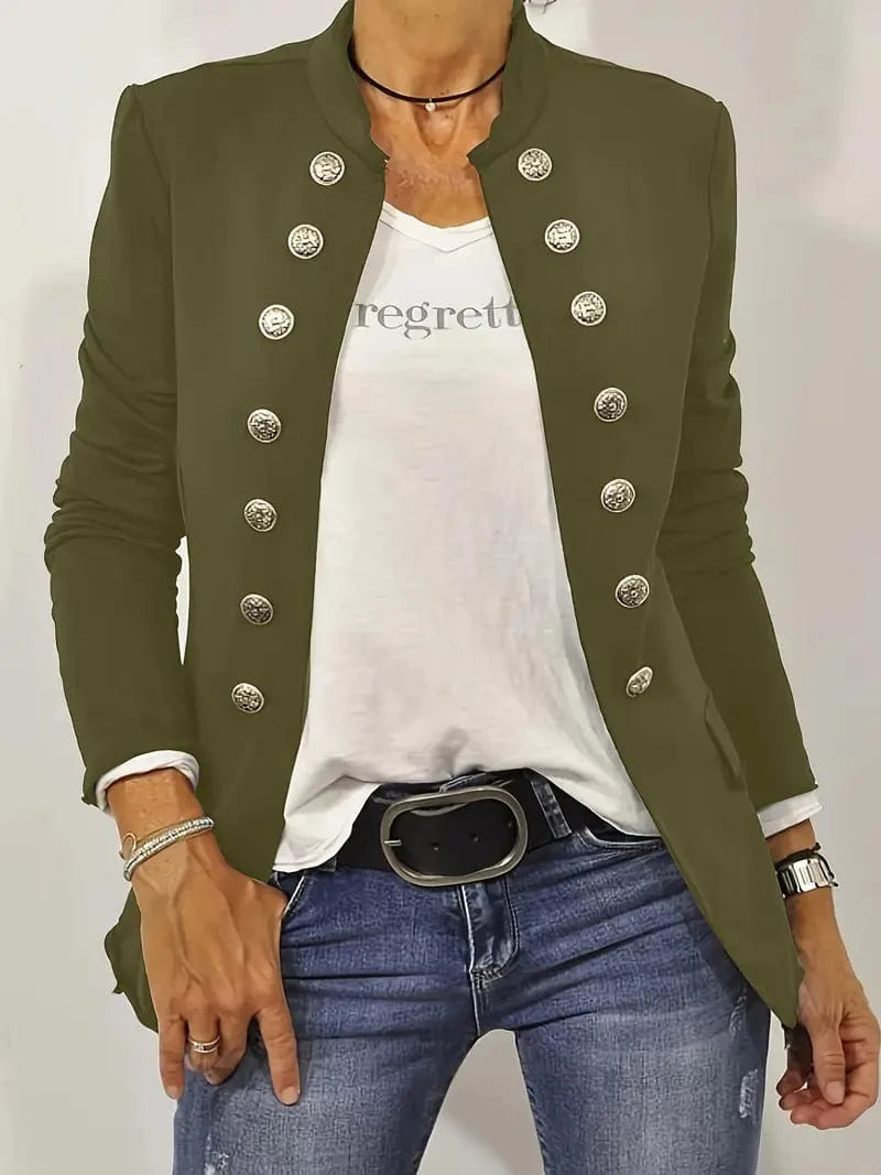 Solid Open Front Blazer with Button Detail - Women's Stylish Work Outerwear