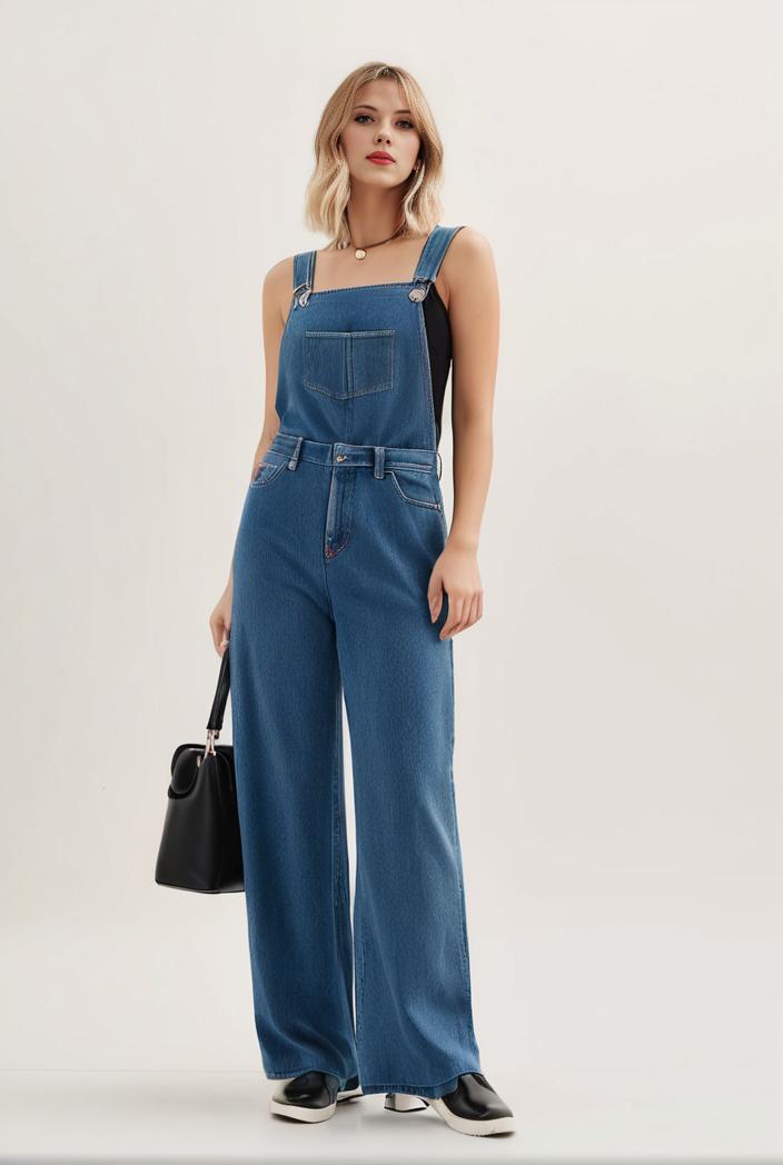 relaxed fit blue denim romper with slant pockets distressed denim coverall stylish women s denim outfit 111874