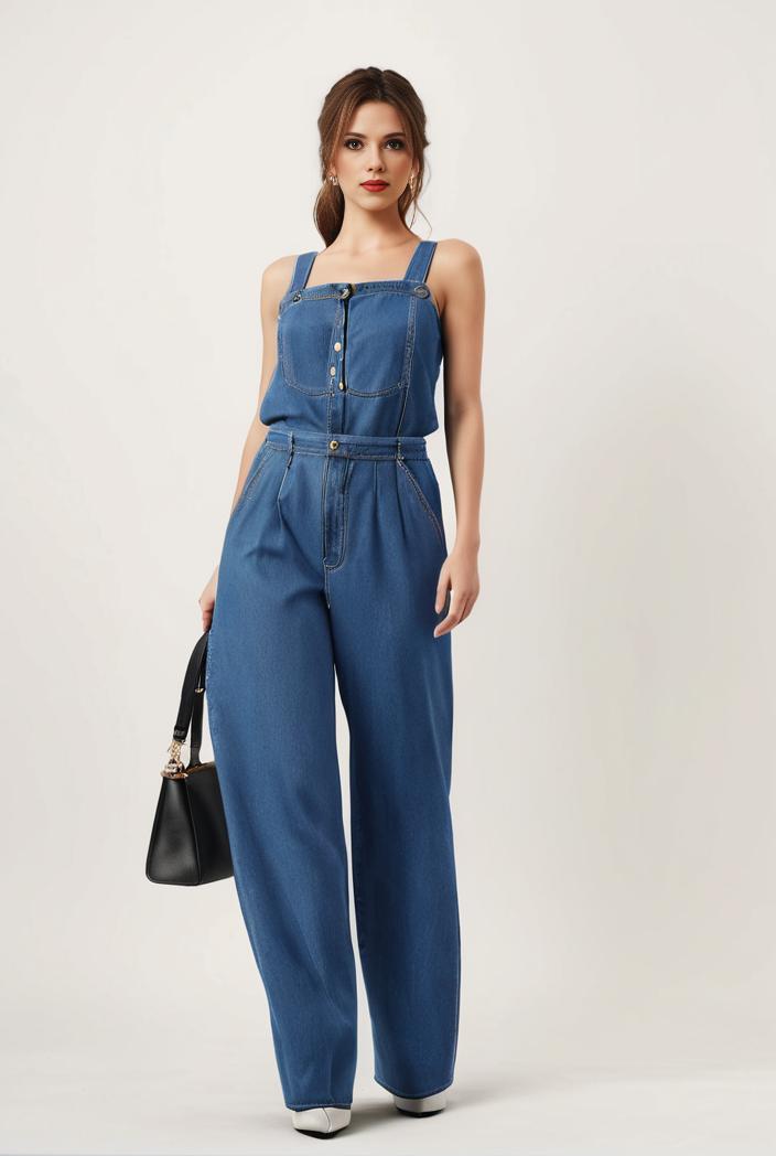 relaxed fit blue denim romper with slant pockets distressed denim coverall stylish women s denim outfit 111877