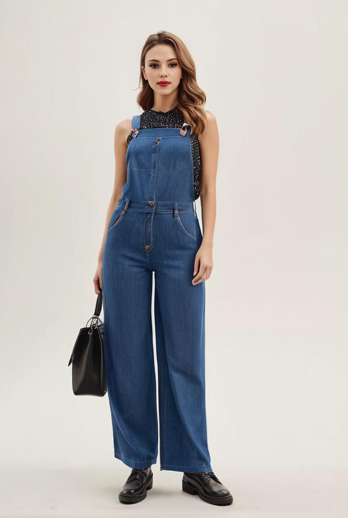 relaxed fit blue denim romper with slant pockets distressed denim coverall stylish women s denim outfit 111879
