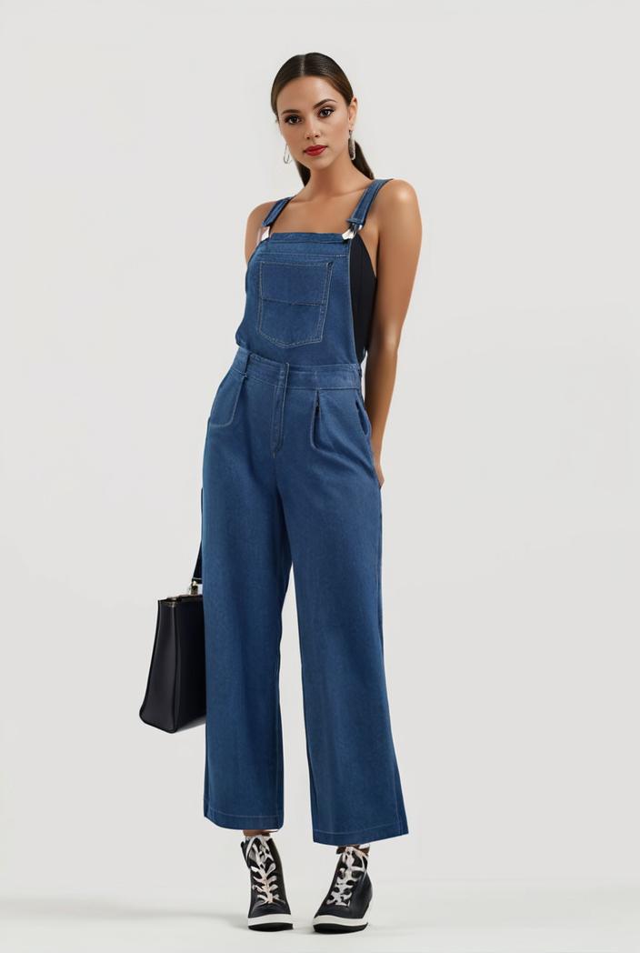 relaxed fit blue denim romper with slant pockets distressed denim coverall stylish women s denim outfit 111886