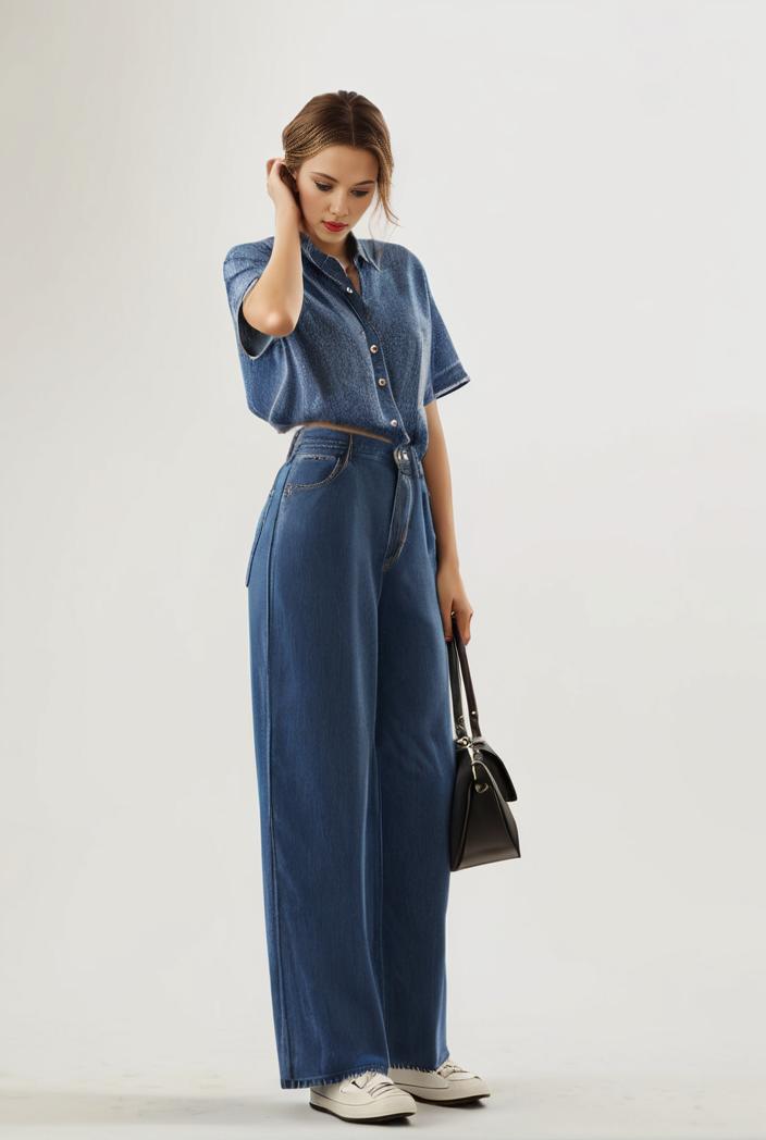 relaxed fit blue denim romper with slant pockets distressed denim coverall stylish women s denim outfit 111891