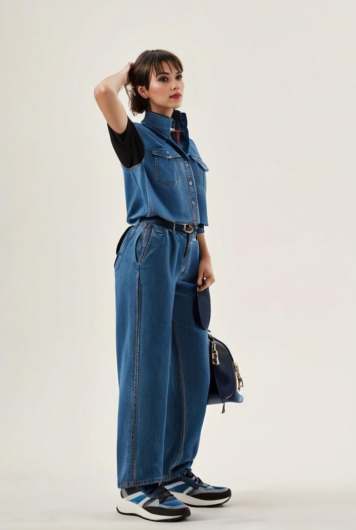 relaxed fit blue denim romper with slant pockets distressed denim coverall stylish women s denim outfit 111895