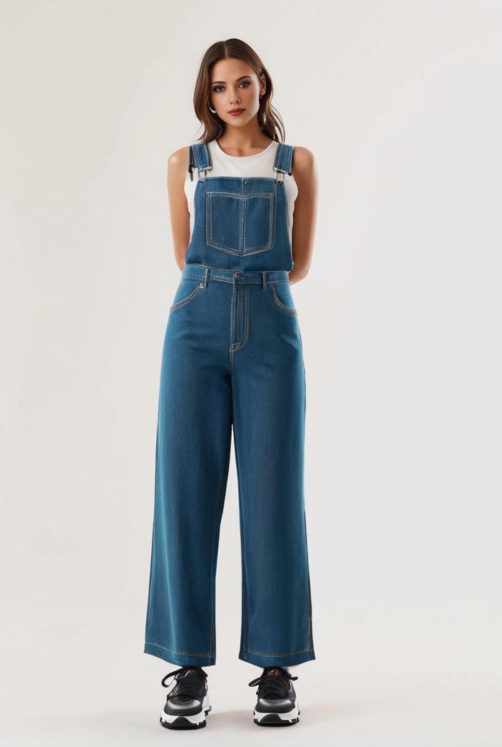 relaxed fit blue denim romper with slant pockets distressed denim coverall stylish women s denim outfit 111896